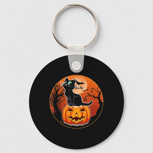 Söt Halloween Svart Katt Häxa Hatt Pumpa För Nyckelring (Framsida)