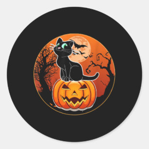 Söt Halloween Svart Katt Häxa Hatt Pumpa För Runt Klistermärke