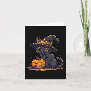 Söt Halloween svart katt häxa hatt pumpa Kort