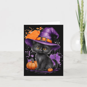 Söt Halloween svart katt häxa hatt pumpa Kort