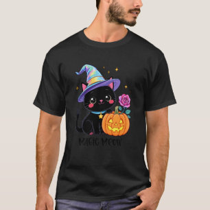 Söt Halloween Svart Katt Häxa Hatt Pumpa Ros T Shirt