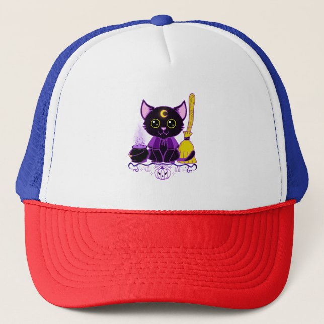 Söt Halloween svart katt häxa Keps (Framsida)