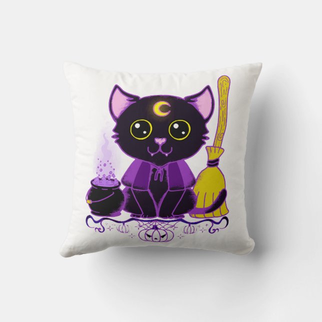 Söt Halloween svart katt häxa Kudde (Baksida)