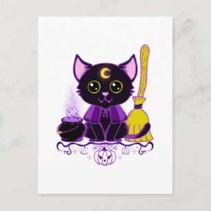 Söt Halloween svart katt häxa Vykort