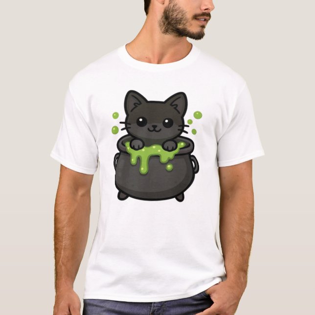 Söt Halloween svart katt klassisk t-shirt (Framsida)
