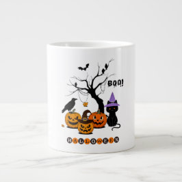 Söt Halloween svart katt med pumpor Jumbo Mugg