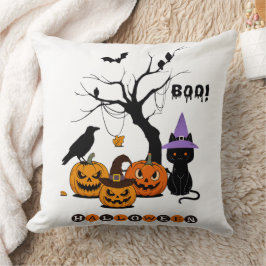 Söt Halloween svart katt med pumpor Kudde