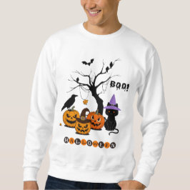 Söt Halloween svart katt med pumpor Lång Ärmad Tröja