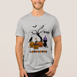 Söt Halloween svart katt med pumpor T Shirt