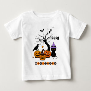 Söt Halloween svart katt med pumpor T Shirt