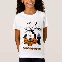 Söt Halloween svart katt med pumpor T Shirt
