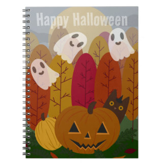 Söt Halloween svart katt och spöken höstpumpa Anteckningsbok