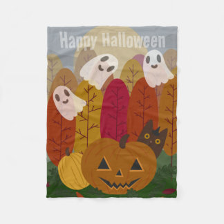 Söt Halloween svart katt och spöken Höstpumpa Fleecefilt