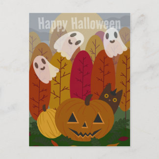 Söt Halloween svart katt och spöken Höstpumpa Vykort