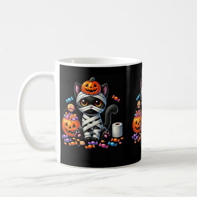 Söt Halloween Svart Katt Pumpa Bus eller Bunta Kaffemugg (Vänster)