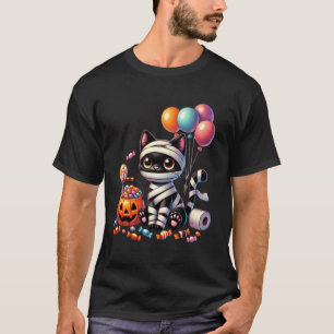 Söt Halloween Svart Katt Pumpa Bus eller Godis Gi T Shirt