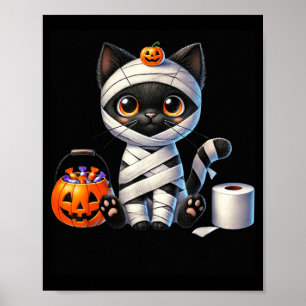 Söt Halloween svart katt pumpa bus eller godis Poster