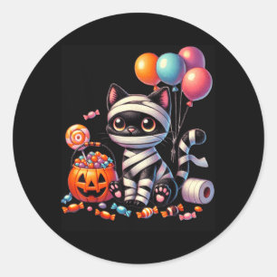 Söt Halloween svart katt pumpa bus eller godis Runt Klistermärke