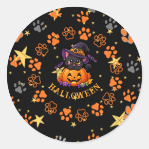 Söt Halloween svart katt pumpa dekal Runt Klistermärke