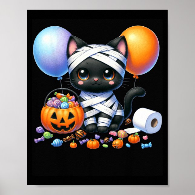 Söt Halloween svart katt pumpa trick or treat Poster (Framsidan)