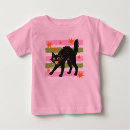 Söt Halloween svart katt rosa gröna ränder stjärno T Shirt