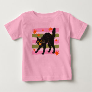 Söt Halloween svart katt rosa gröna ränder stjärno T Shirt