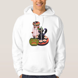 Söt Halloween svart katt som sitter på sushi Hoodie