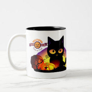 Söt Halloween svart katt tvåtons mugg