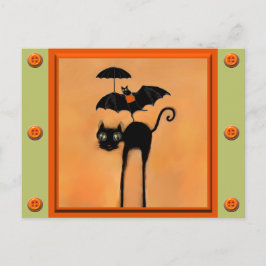 Söt Halloween svart katt Vykort