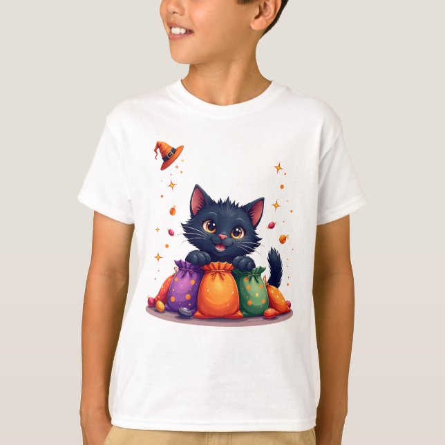 Söt halloween svart kattunge t-shirt (Framsida)