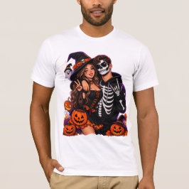 Söt Halloween T-shirt för par – spöklik duo