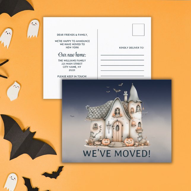 Söt Halloween-tema skräckhus ändra adress Meddelande Vykort (Cute Halloween Themed Haunted House Change Address Announcement Postcard)