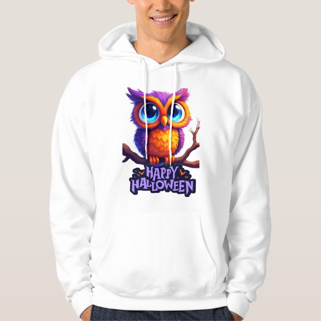 Söt Halloween-uggla – Färgrik skrämmande nattkonst Hoodie (Framsida)