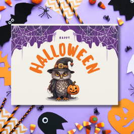 Söt Halloween-uggla med pumpa Glad Halloween Helg Vykort