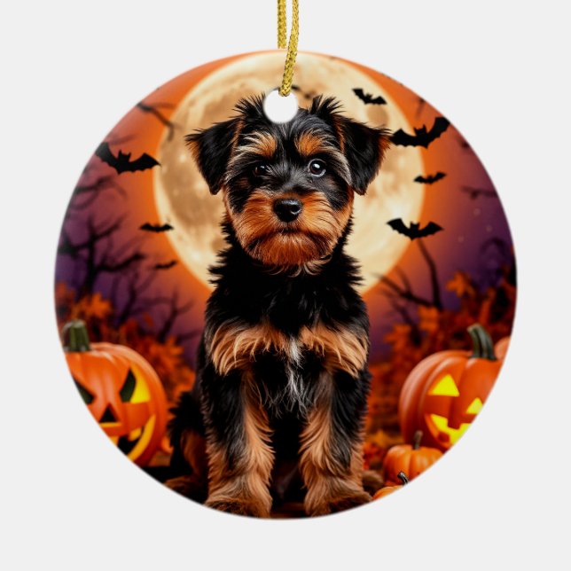 Söt Halloween-valp Spöklik natt-charm ✨🎃 Julgransprydnad Keramik (Framsidan)