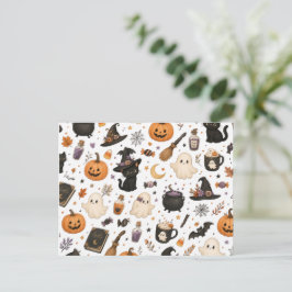 Söt Halloween- vattenfärg mönster med svarta katte Helg Vykort