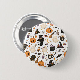 Söt Halloween- vattenfärg mönster med svarta katte Knapp