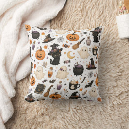 Söt Halloween- vattenfärg mönster med svarta katte Kudde