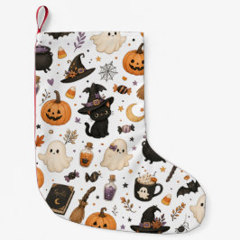 Söt Halloween- vattenfärg mönster med svarta katte Liten Julstrumpa