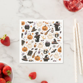 Söt Halloween- vattenfärg mönster med svarta katte Pappersservett