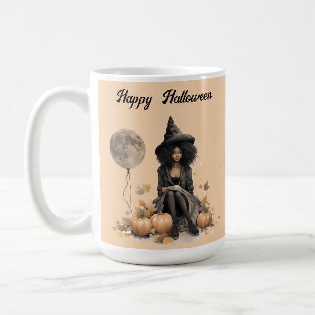 Söt Halloween Witch och Full Moon Balloon Kaffemugg (Vänster)