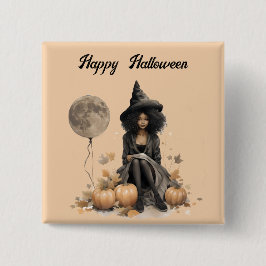 Söt Halloween Witch och Full Moon Balloon Knapp