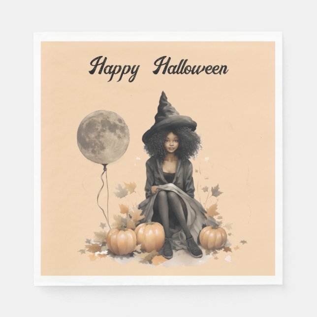 Söt Halloween Witch och Full Moon Balloon Pappersservett (Framsidan)