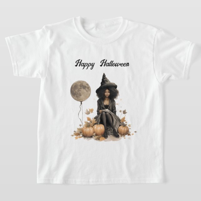 Söt Halloween Witch och Full Moon Balloon T Shirt (Laydown)