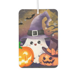 Söt Halloweenande med häxhatt och pumpor
