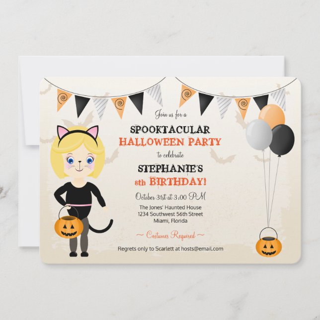 Söt Halloweenfest för katter Inbjudningar (Framsida)