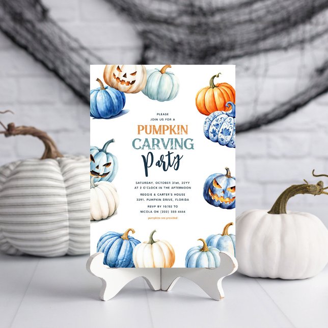 Söt Halloweenfest för pumpa urgröpning Inbjudningar (Skapare uppladdad)