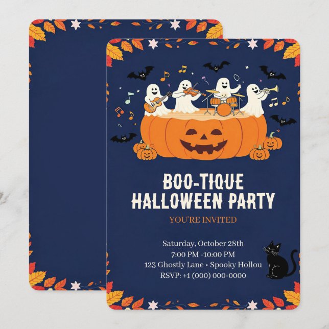 Söt Halloweenfest Inbjudningar (Fram/baksida)