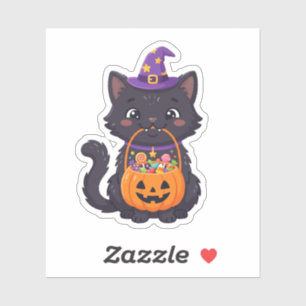 Söt Halloweenkatt med 'Trick or Treat' och godis Klistermärken