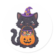 Söt Halloweenkatt med 'Trick or Treat' och godis